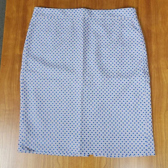J. Crew Pale Lavender Gray and Royal Blue Polka Dot Pencil Skirt - 8 - Picture 3 of 8